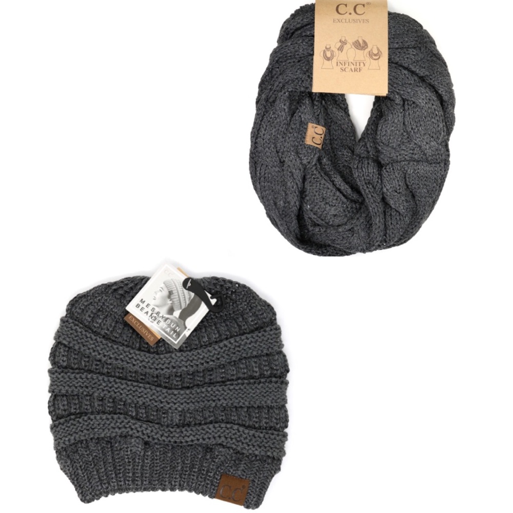 CC Gray Metallic Infinity Scarf & Beanie